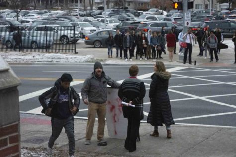 Screaming and crying: Anti-abortion protesters screams derogitory phrases at teachers Karen Spahr-Thomas and Janee Dehmlow.
