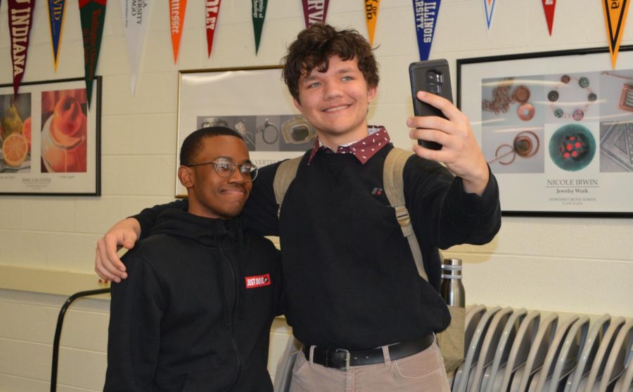 GETTING A PICTURE: Arthur Kot (right, 10, East Leyden) poses for a selfie with his shadowing partner, Quentin Mills (left, 10, DGN).