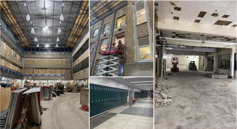MAKING PROGRESS: a photo collage displaying the progress made on the commons and purple gym hallway at DGN.