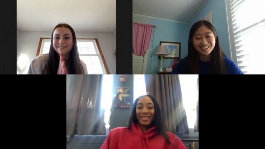 TRAILBLAZING: Ross Riot co-hosts Madeline Schallmoser (top left) and Emma Cho (top right) interview Mone Davis. 