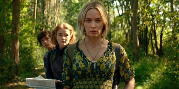 QUIETLY DISQUIETED: Evelyn, Regan and Marcus Abbott (played by Emily Blunt, Millicent Simmonds and Noah Jupe, respectively) commence their search for any other living humans after the film’s infamous creatures wreaked havoc on their home.