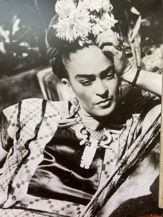 ADORNED: Mexican artist, Frida Kahlo in 1950, basking in her patterned and jeweled outfit. 