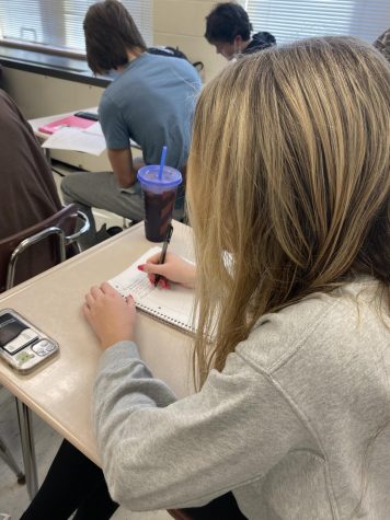 GOAL SETTING: Senior Abby Washburn writes down her New Years resolutions as she prepares for 2022. 