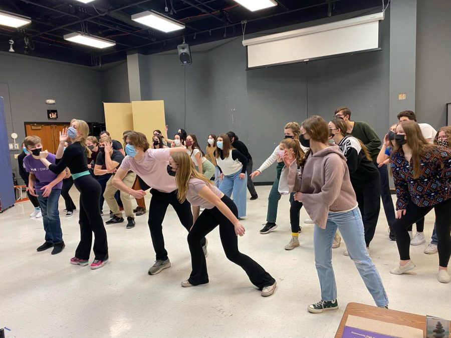 BUSTING A MOVE: The cast of Mary Poppins practices their larger group routines.
