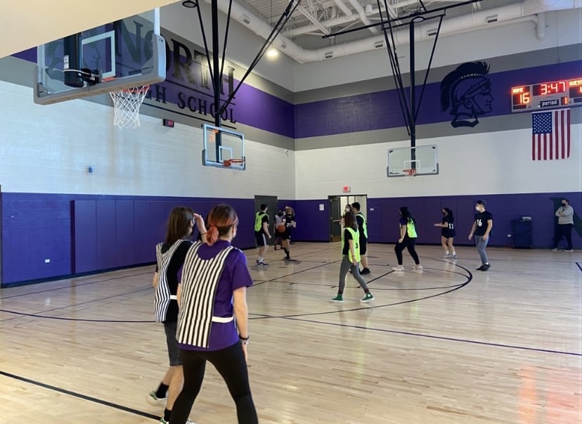 GET YOUR HEAD IN THE GAME: Sports Officiating students put their reffing skills to the test in a simulated basketball game.