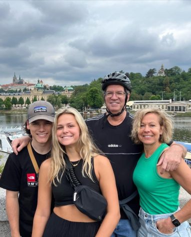 TRAVELING THE WORLD: Gunde Burritt, far right, takes a photo with her family in Germany 