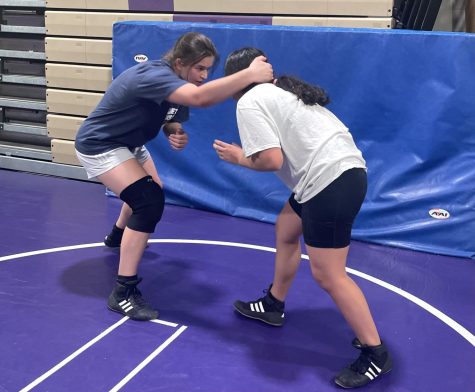 EYE TO EYE: Junior Kayleigh Loo helps coach sophomore Natalia Cruz during practice. 