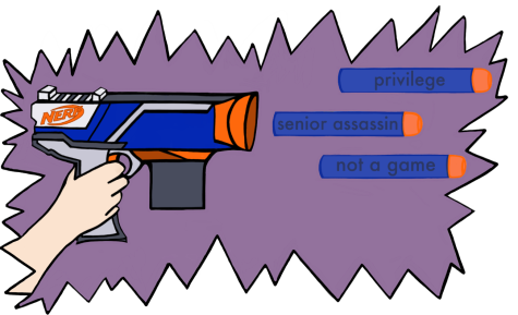 SHOTS FIRED: Senior Assassin brings up discussions of privilege and gun safety. (Graphic by Tabitha Irvin)