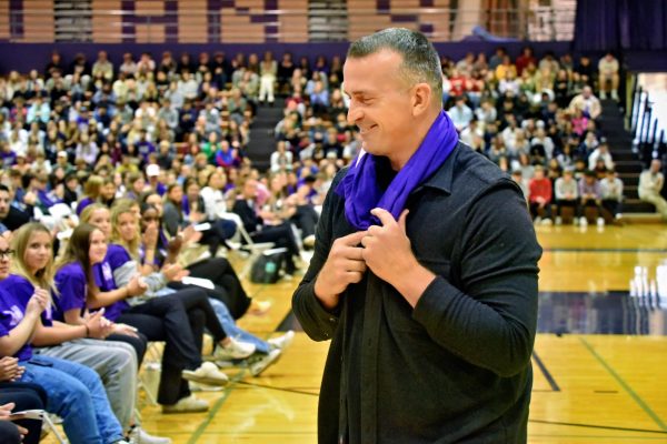 LASTING IMPACT: Herren delivers a presentation during Red Ribbon Week Assembly Oct. 10.