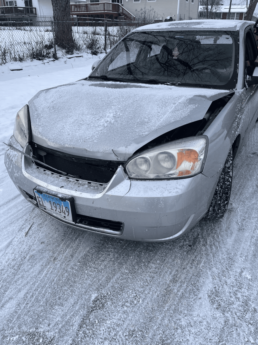 CAR CRASH CATASTROPHE: Junior Ethan Horsley rear-ends a school bus.